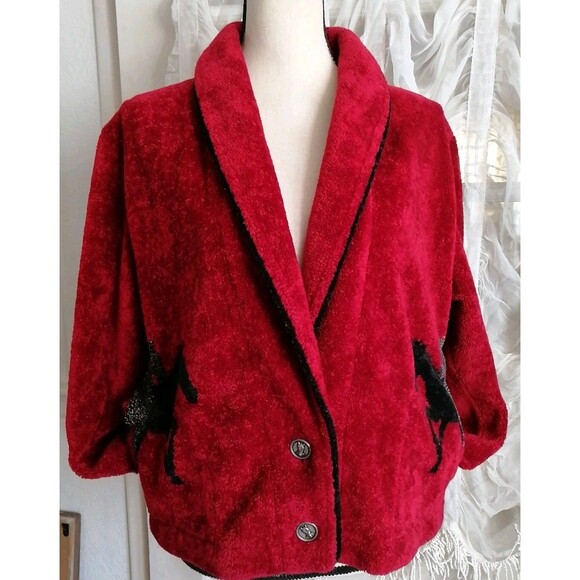 Vintage Women's Red Shawl Collar Jacket Sz L Equestrian Jacket Horse Jacket - Picture 5 of 6